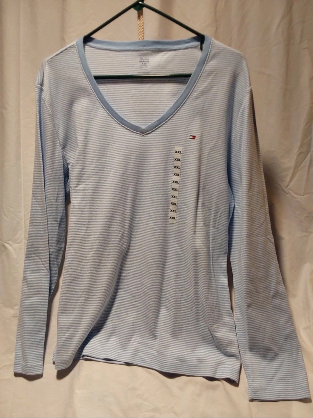 Tommy Hilfiger Light Blue Striped V-Neck Women's Sweater